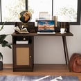 thumbnail image 3 of Costway 48" Computer Desk with Hutch Mid Century Workstation PE Rattan Cabinet Walnut, 3 of 10