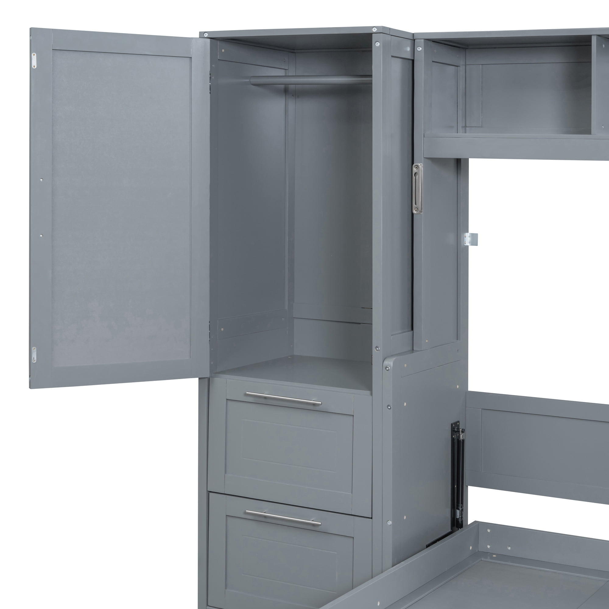 Noble House Full Murphy Wall Bed with Closet & Drawers,Gray