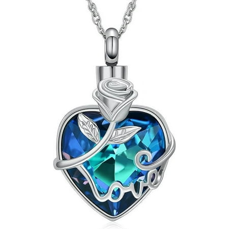 Cremation Jewelry Love Heart Urn Necklace for Ashes Rose Flower Cremation Urn Necklace Urn Pendant Keepsake Memorial Jewelry for Human / Pet