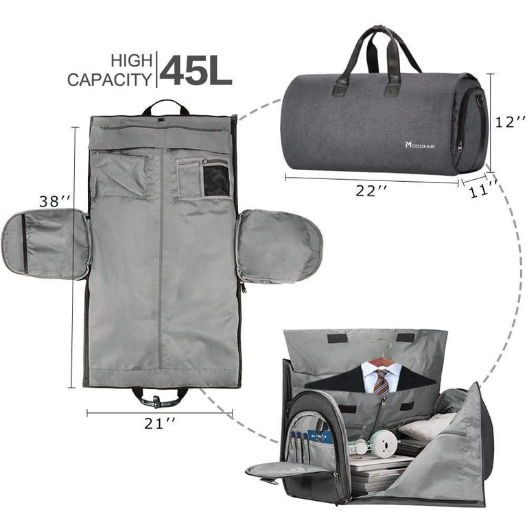 Convertible Garment Bag with Shoulder Strap, Modoker Carry on Garment  Duffel Bag for Men Women - 2 in 1 Hanging Suitcase Suit Travel Bags (Black)  Black 