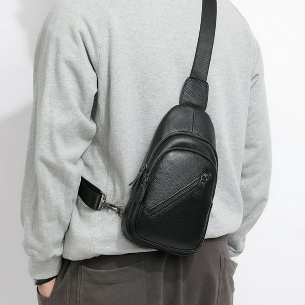 Bolso de pecho para hombre, riñonera de viaje con múltiples bolsillos de gran capacidad de piel de vaca de Color sólido