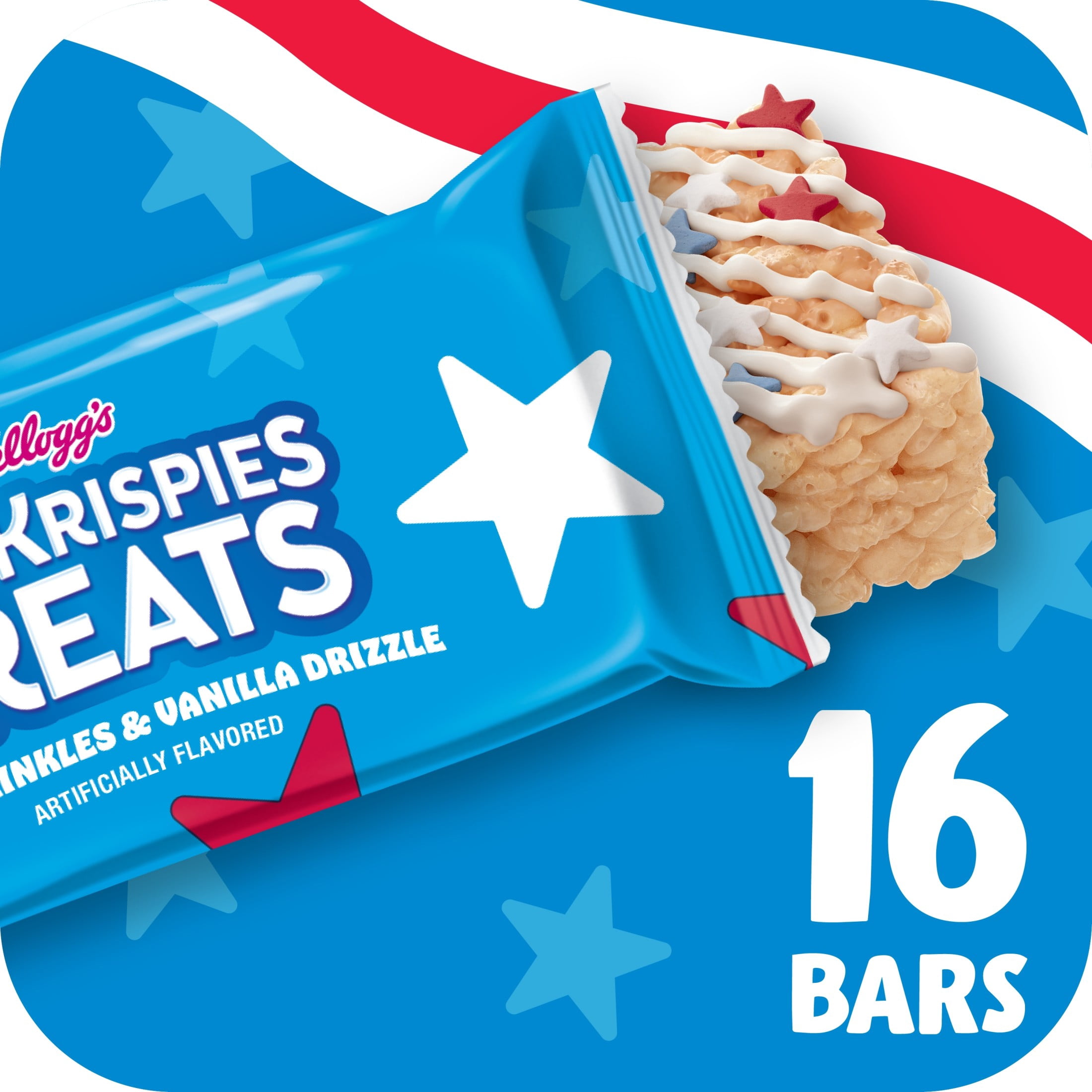 Rice Krispies Treats Star Sprinkles and Vanilla Drizzle Chewy Crispy Marshmallow Squares, Ready-to-Eat, Limited Edition, 13.5 oz, 16 Count