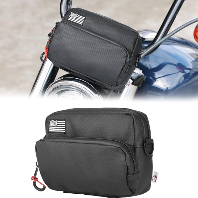 Motorcycle Handlebar Bag with Waterproof Cover Universal Bicycle Handle Bar Tool Bag for Front Fork Sissy Bar Compatible with Cruiser Softail Dyna Sportster Dirtbike Carbon Fiber