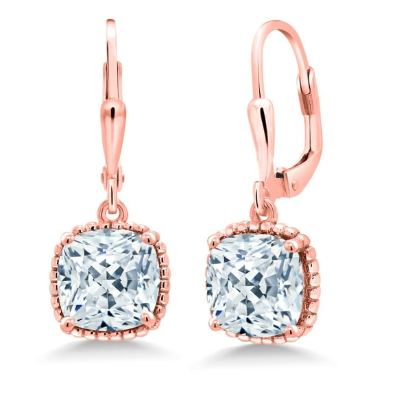 Gem Stone King 18K Rose Gold Plated Silver Dangle Earrings Set with White Zirconia