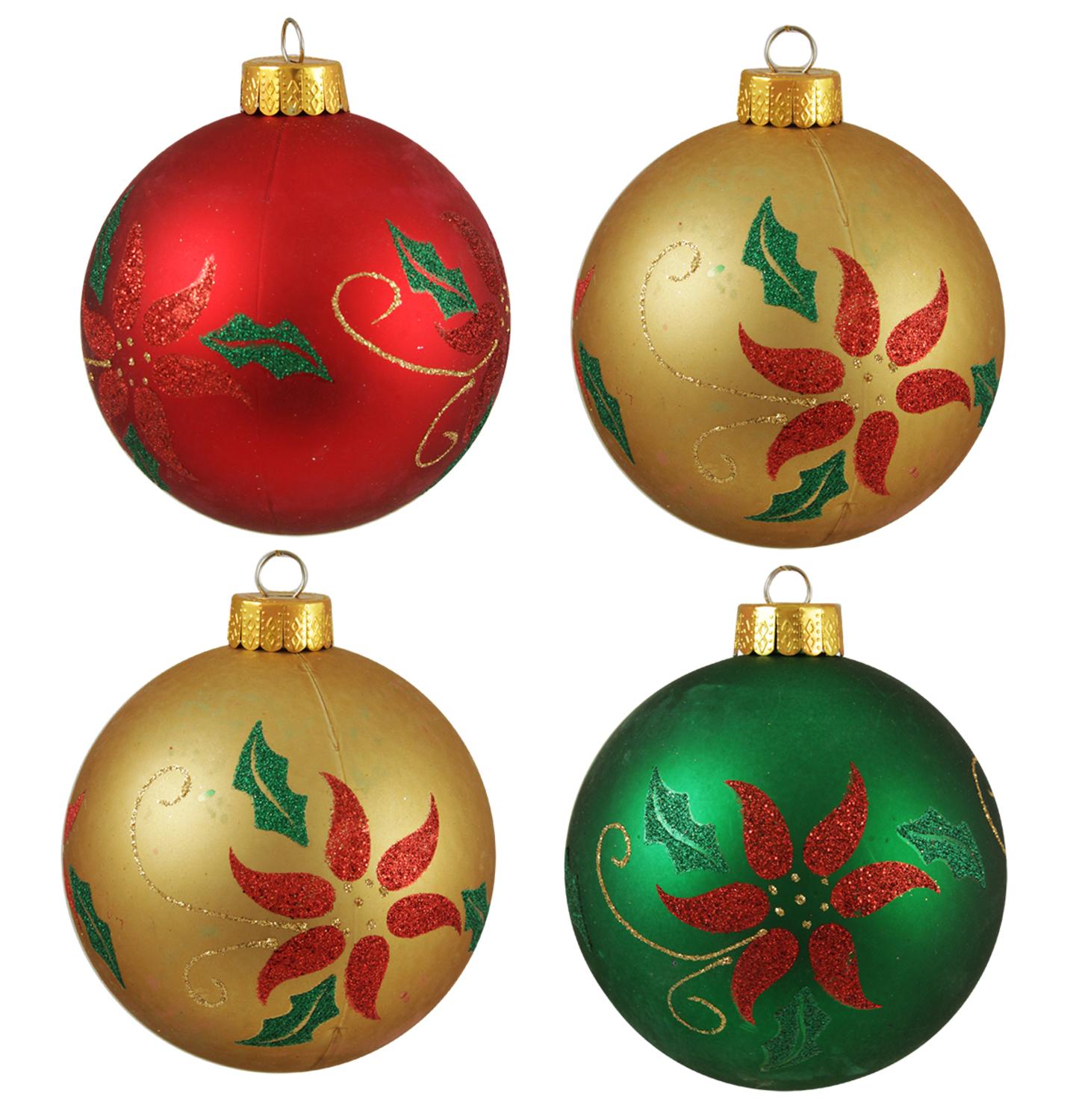 4ct Glittered Poinsettia Shatterproof Christmas Ball Ornaments 3.25