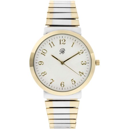 Charles Raymond Unisex 6" Stretch Band Classic, Easy Reader Watch with Clear Gold Arabic Numbers on Dial, Medium Size Face - 8197Strch