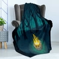 thumbnail image 4 of Happy Camper Soft Flannel Fleece Throw Blanket, Cartoon Illustration of Lonely Camp in Woods at Night, Cozy Plush for Indoor and Outdoor Use, 50" x 60", Dark Violet Blue Teal, by Ambesonne, 4 of 5
