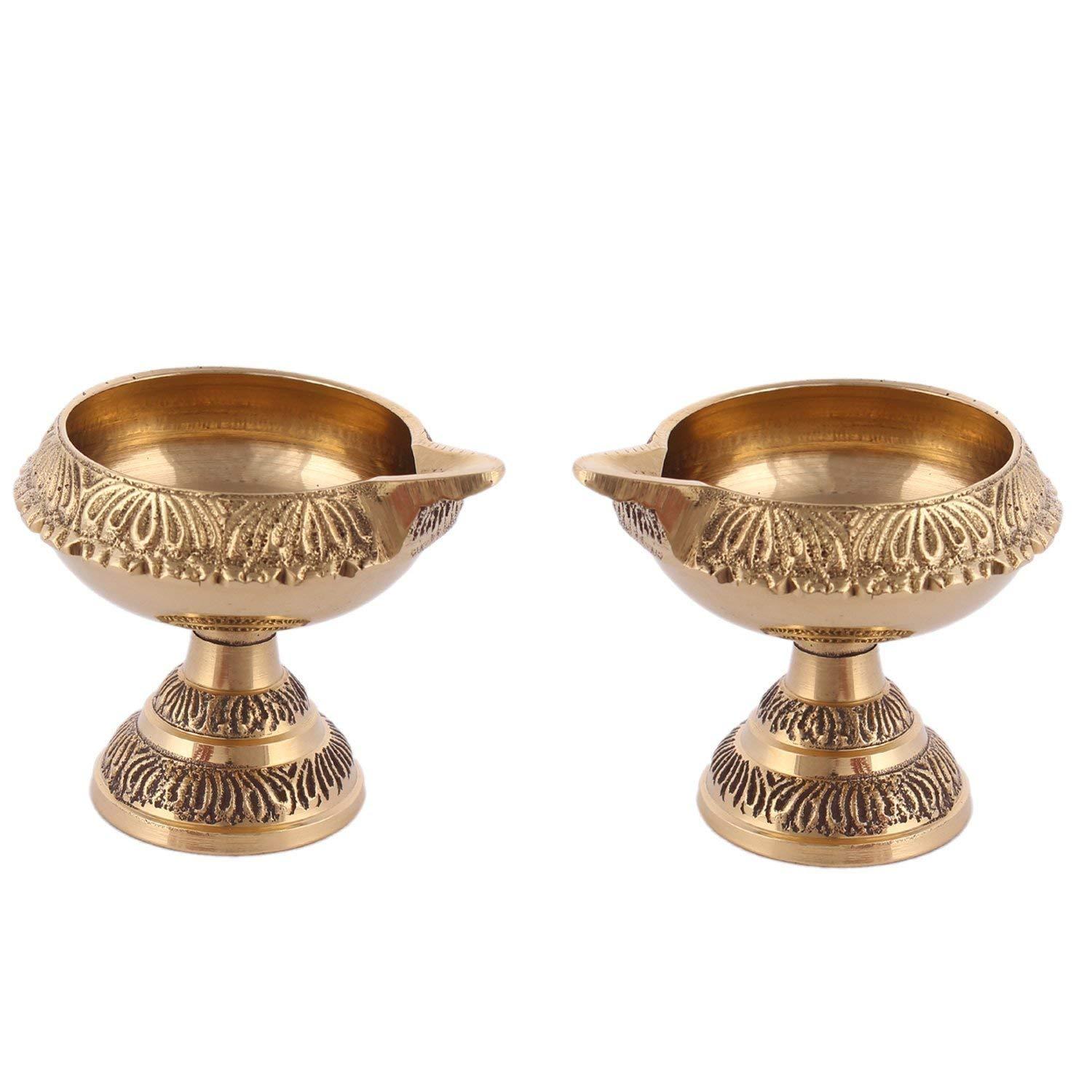 Pure Brass Handcrafted Diwali Kuber Deepak On Stand Diya Oil Lamp For Puja Home Decor Pack of 4 By Ashopi