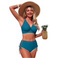 thumbnail image 6 of QURATI Swimwear Bikini Sets for Women High Waist Summer Beach Swim Bathing Suits V Neck 2 Piece Swimsuit Blackish Green L, 6 of 6