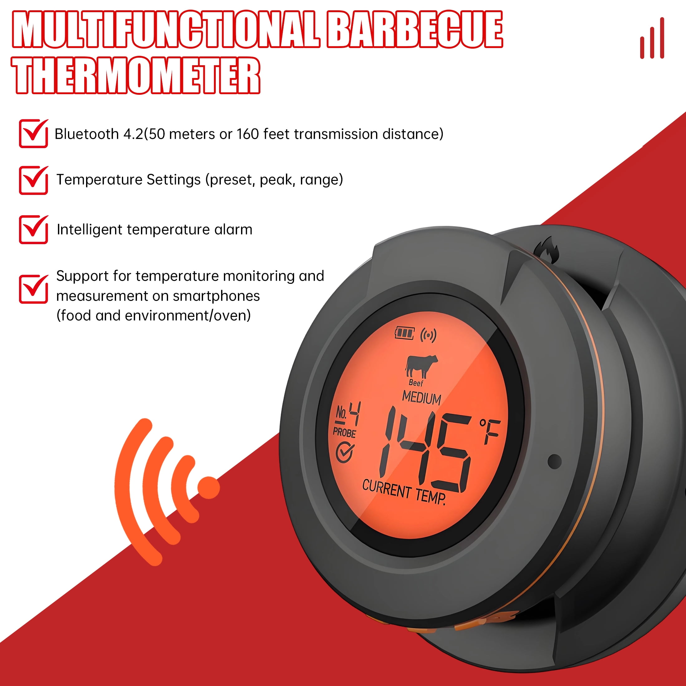 GJX Digital Meat Thermometer,Detachable Wireless Meat Thermometer,Waterproof Instant Read Thermometer for Indoor and Outdoor Cooking