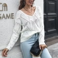 thumbnail image 4 of JINMGG V Neck Sweaters for Women Fall Winter Clearance,Women's Hollow Leaf V-Neck Long Sleeve Knitting Sweater Autumn and Winter Loose Sweater, 4 of 9