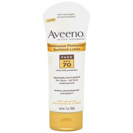 Aveeno Active Naturals Continuous Protection Face, SPF 70 Sunblock Lotion, 3 oz