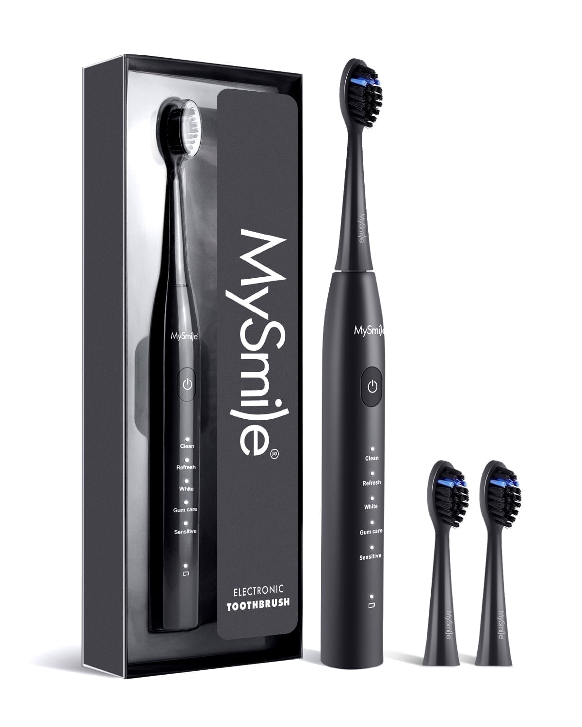 (5 pack) MySmile DY156 Sonic Electric Toothbrush for Adults, 45000 VPM Powered Toothbrush Rechargeable, IPX7 Waterproof, 5 Modes, 2 Mins Smart Timer, 60 Day Battery Life, 3 Tooth Brush Heads, Black