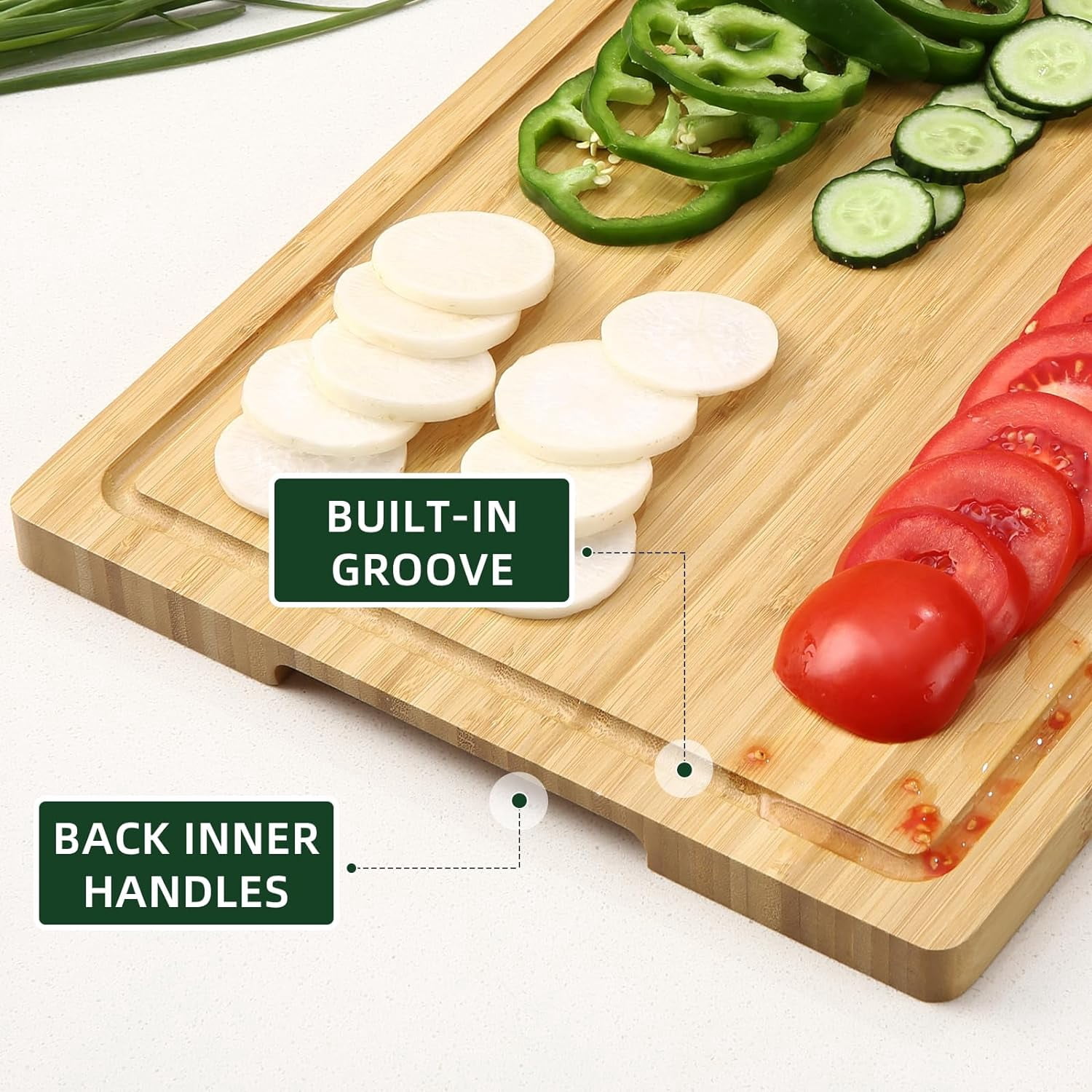 18" x 12" Bamboo Cutting Board for Kitchen,Wooden Butcher Block with Juice Groove & Handle,Large Wood Charcuterie Cheese Board,Bamboo Chopping Board for Meat and Vegetables