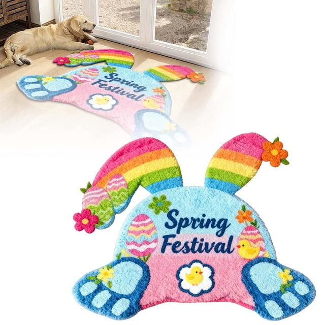 Carpet for Living Spaces Easter Bunny Welcome Mat Velvet Non Durable Absorbent Rug with Unique Bunny Shape 90cm Crafted for and Home Use