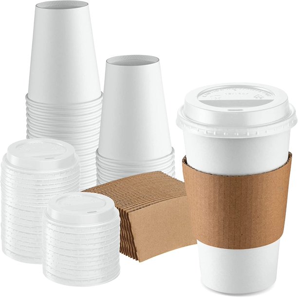 Comfy Package 12 Oz Disposable Coffee Cups with Lids & Coffee Sleeves