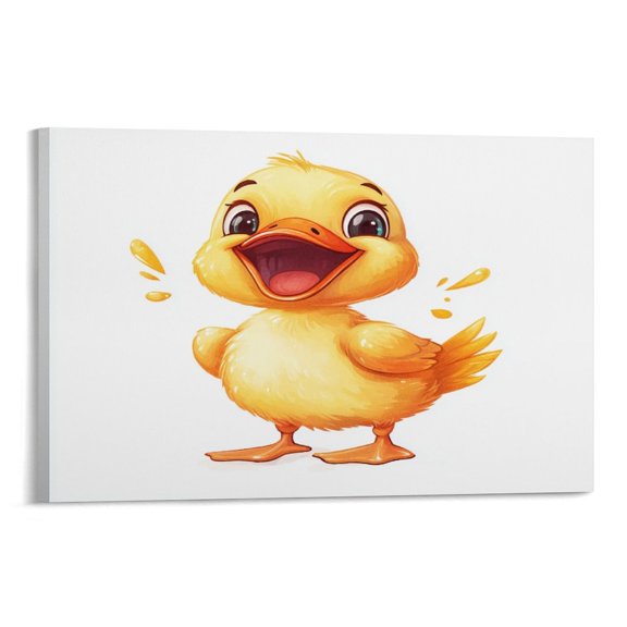 Canvas Print Happy Duck Canvas Pictures Wall Art Yellow Duck Bathroom Wall Art 16x24inch Canvas Wall Art for Home Office Bathroom Decoration Framed Ready to Hang