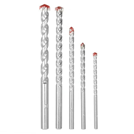 Shank Drill Set - 5pcs 4-10mm Rotary Masonry Drill Bits Set YG8 Galvanized Drills Round Shank Spiral Flute for Drilling Concrete Brick Tile