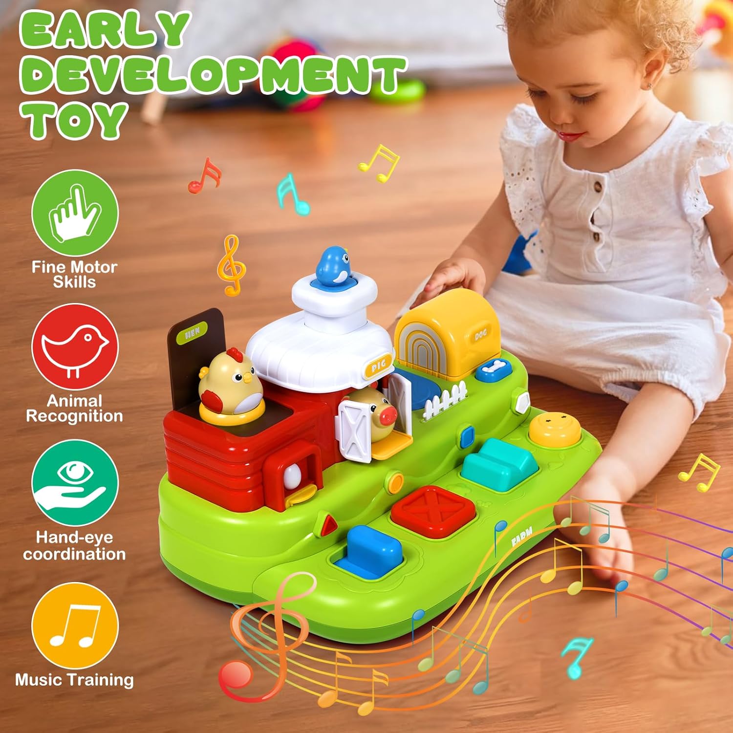 LINXUXIE Pop-up Animals Montessri Toys, Educational Music & Sorting Colors for Kids, Birthday Christmas Gifts for 1-3  3-5 5-8 Year Old