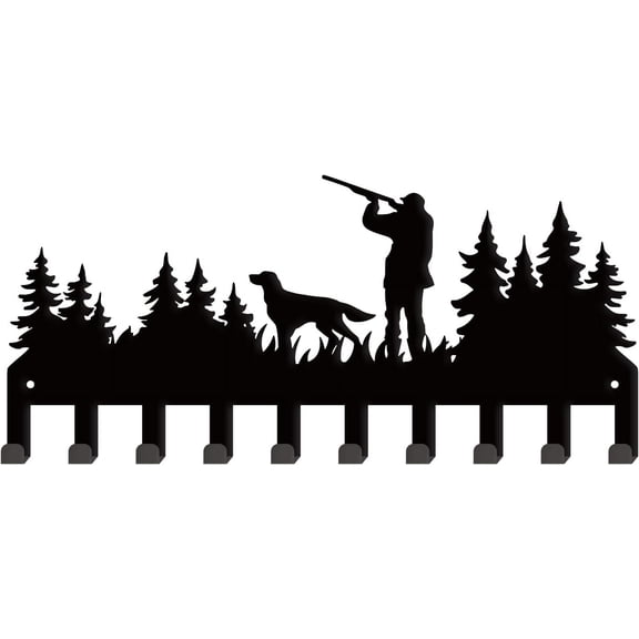 Forest Hunting Key Holder Dog Tree Metal Key Organizer Decorative 10 Hook Key Hanger Rack Wall Mounted Entryway Key Belt Umbrella Hooks Personalized Key Hanger for Front Door Key Hanging 1set