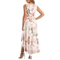 thumbnail image 3 of INSPIRE CHIC Maxi Dress for Women's Casual V Neck Floral Print Belt Sleeveless Long Dresses XL White, 3 of 6