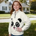 thumbnail image 4 of COEQINE Girls Quarter Zip Pullover, Long Sleeve Loose Fit Sweatshirt with Collar, Soft Polyester Fabric Machine Washable, Cute Casual Style for 13-14 Years, Lovely Panda Beige, 4 of 7