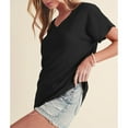 thumbnail image 4 of Womens Short Sleeve T Shirt Basic Crinkled V Neck Wide Sleeve T-Shirt Solid Daily Summer Tops, 4 of 8