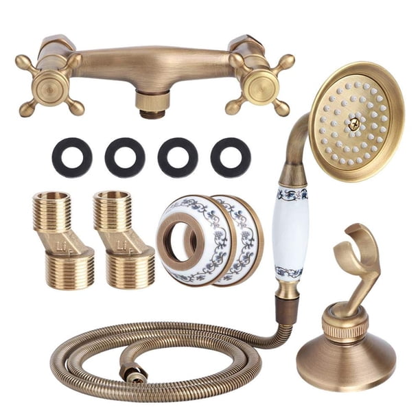 Kit de ducha estilo vintage con manguera y cabezal de ducha de cobre, instalación oculta, accesorios para baño