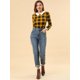 thumbnail image 3 of INSPIRE CHIC Blusaa Cuadros Cuello Peter Pan Manga Abullonada En Contraste Camisa Para Mujer Amarillo M, 3 of 6