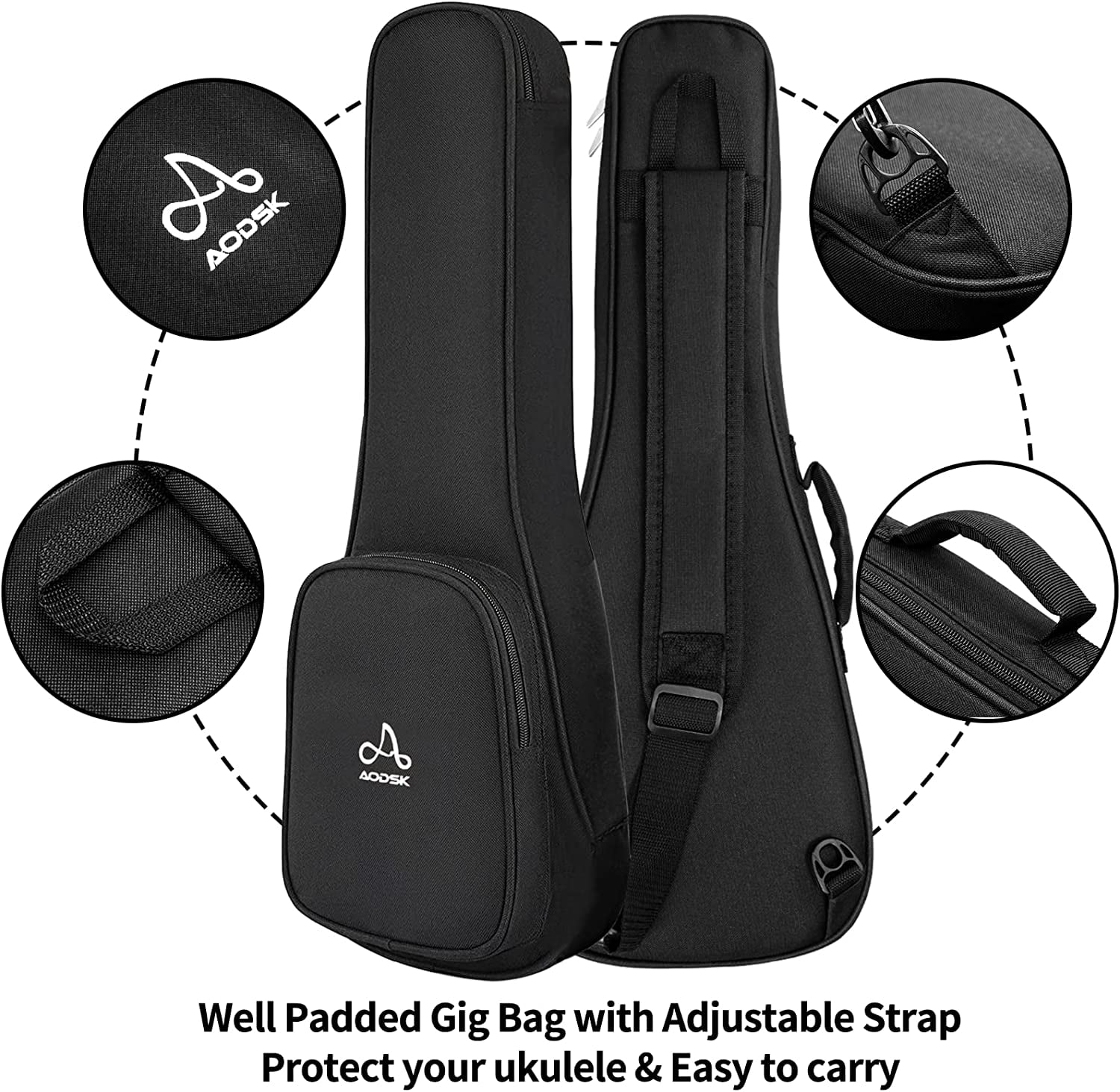 AODSK AUC-F19 23 inch Full Solid Mahogany Ukulele Suitable for Professional players Ukulele Kit,with Free Gig Bag,Strap,4 Picks,Tuner.