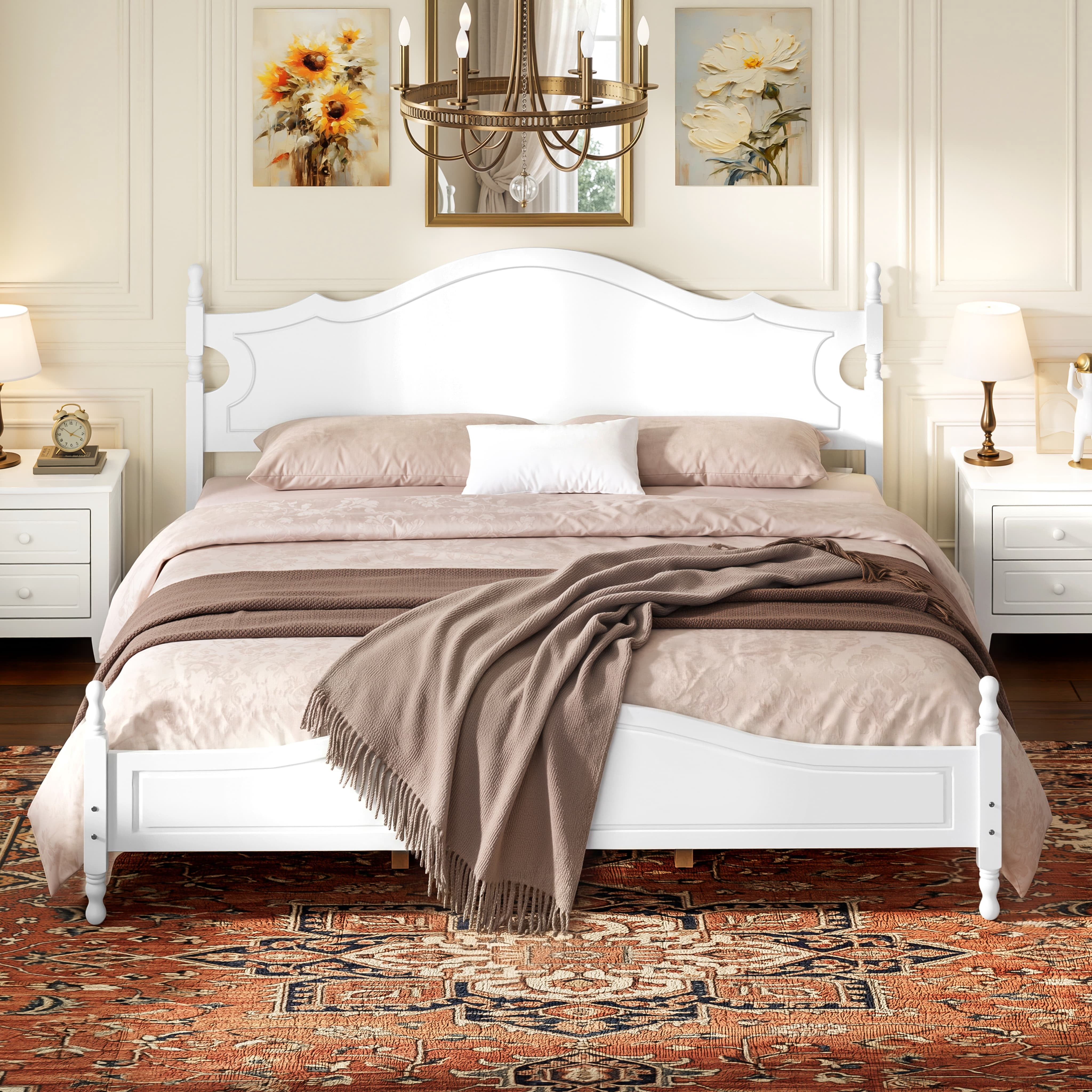 Euroco Wood King Size Platform Bed, White