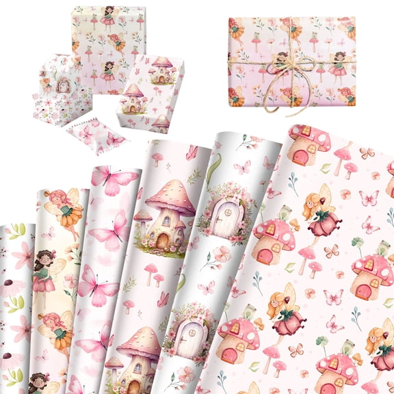 Fairy Theme Party Wrapping Paper - Dreamy Forest Design 12-Pack Set for Birthday & Celebration Decor