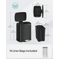 thumbnail image 7 of 5.2-Gallon (20L) Trash Can, Garbage Can with Lid, Step Trash Bin for Kitchen, Stainless Steel, Soft Close and Stays Open, Inner Bucket, Includes 15 Trash Bags, Black, 7 of 7