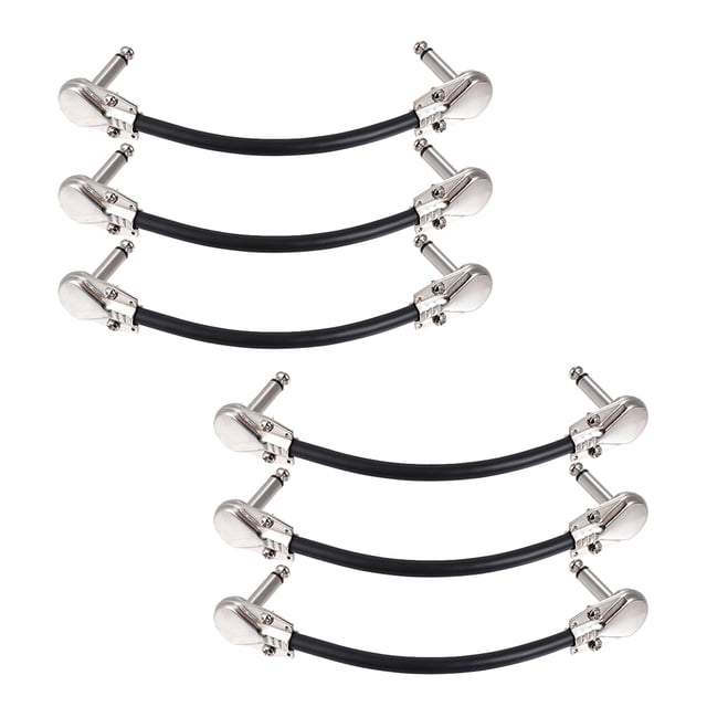 Amdohai ammoon 15cm/ 6in Guitar Effect Pedal Instrument Patch Cable 1/4" Silver Right-angle Plug Black PVC Jacket, 6-Pack