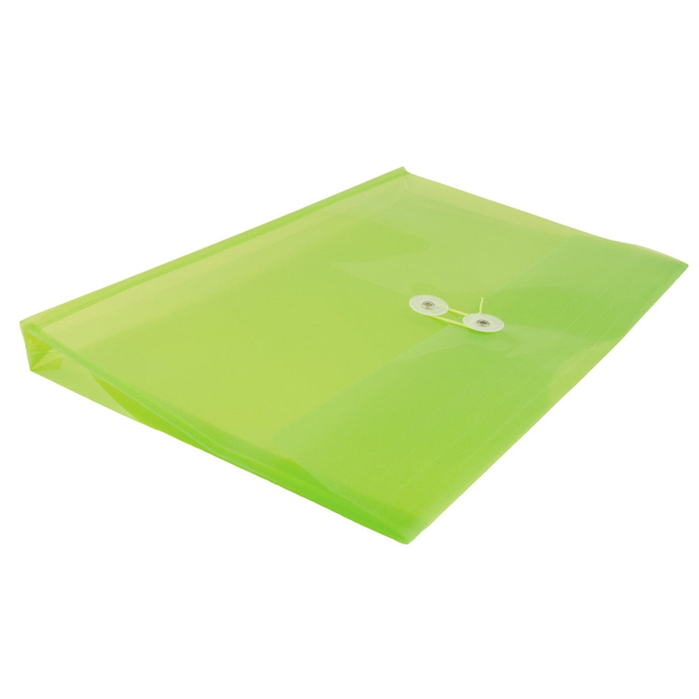 JAM Paper Plastic Envelopes with Button & String Tie Closure, Letter Booklet, 9 3/4 x 13, Lime Green, 3/Pack
