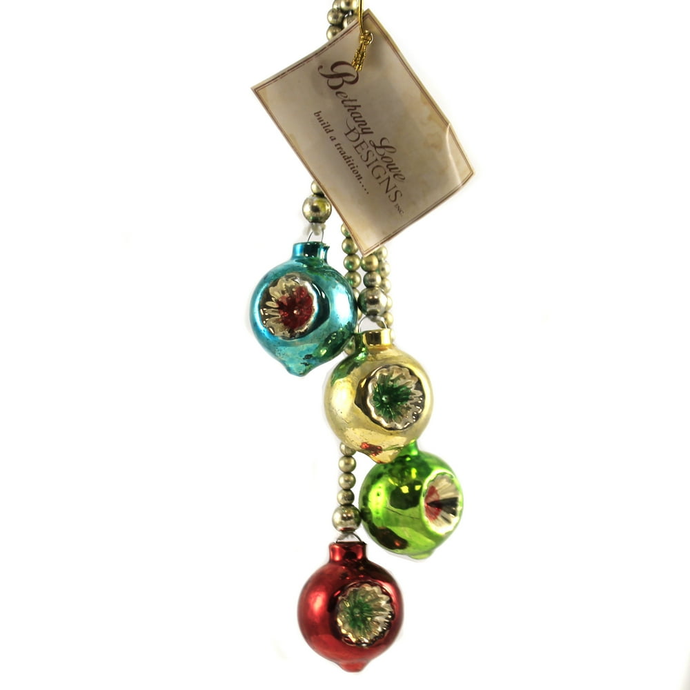 Holiday Ornament Merry And Bright Dangle Glass Beaded Retro Christmas