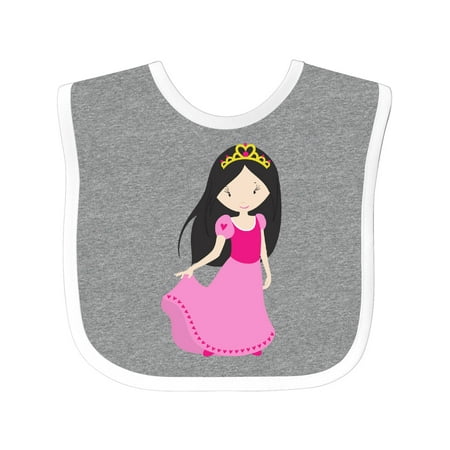 

Inktastic Cute Princess Crown Black Hair Pink Dress Gift Baby Girl Bib