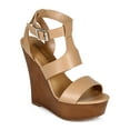 thumbnail image 1 of Breckelles CC53 Women Leatherette Open Toe Wooden Platform Wedge Sandal, 1 of 6