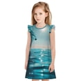 thumbnail image 1 of Balery Turquoise Ocean Reflection Camisón de princesa para niñas, pijama de algodón con mangas abullonadas, suave y bonito.-Large, 1 of 6