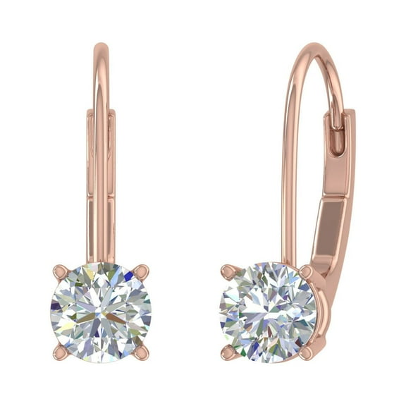 0.80 Carat Diamond Leverback Drop Earrings in 14K Rose Gold - IGI Certified