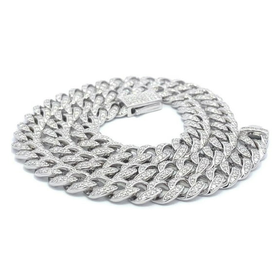 7.10 Ct Lab Created Moissanite Diamond 8MM Width Cuban Link Chain Necklace In 14k White Gold Over Sterling Silver 16" Length(Color G-H,Clarity VVS1)