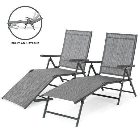 White Reclining Patio Chaise Lounge Best Choice Products Set of 2 Outdoor Adjustable Folding Chaise Reclining Lounge Chairs for Patio, Poolside, Deck w/ Rust-Resistant Steel Frame, UV-Resistant Textilene, 4 Back & 2 Leg Positions ()