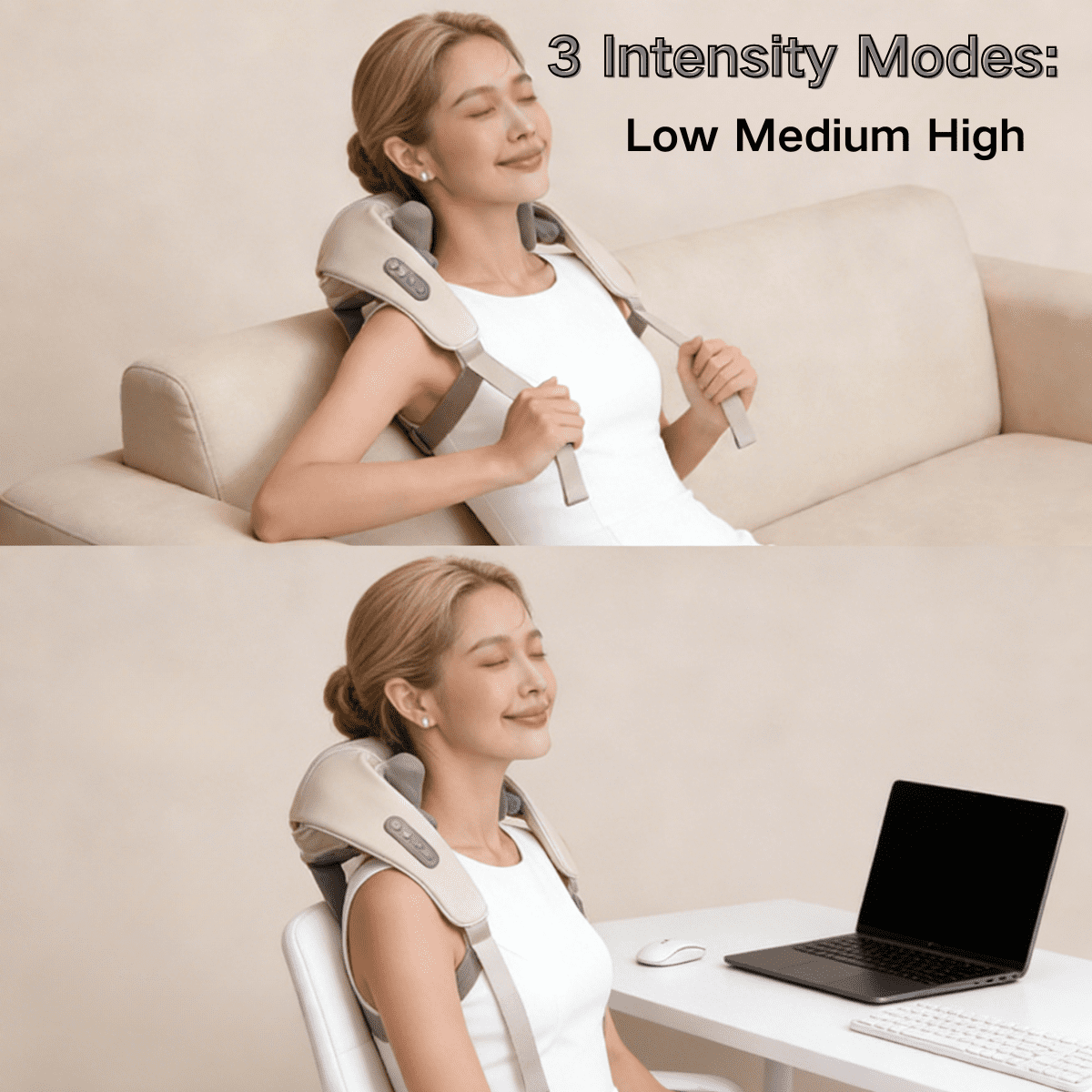 SpaceMuse Cordless Shiatsu Back Neck Massager with Heat, Deep Kneading for Shoulder Muscle Relief, Portable for Home, Office, Car, Ideal Gift for Men&Women, Mom&Dad, Beige