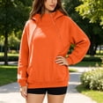 thumbnail image 6 of ECHFIPROM Orange Hoodie for Women Oversized with Pocket Solid Color Long Sleeve Casual Ladies 1/4 Zip Hooded Fall Basic Top,3XL, 6 of 7