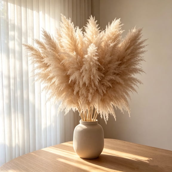 5pcs Faux Pampas Grass Artificial Decorative Grass Vase Filler, Boho Ornament for Home Bedroom Living Room, Natural Look Pampas Stems for Wedding Indoor Space Arrangement