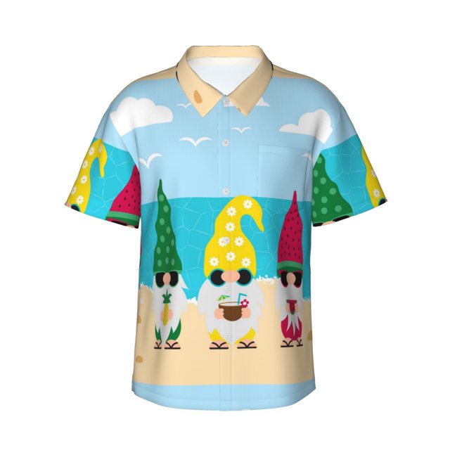 Balery Gnomes On The Beach Camisas hawaianas de manga corta para hombre, camisas playeras de corte holgado, camisas de vacaciones con botones,X-Large