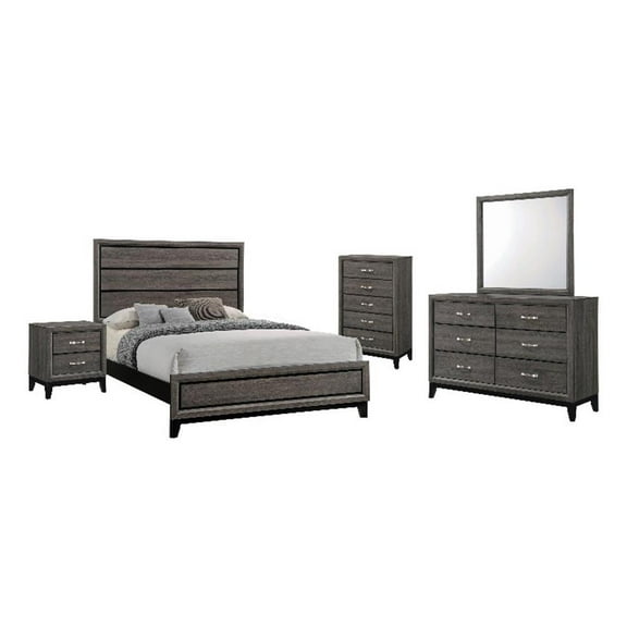 Pemberly Row 5-Piece Transitional Wood Eastern King Panel Bedroom Set in Gray