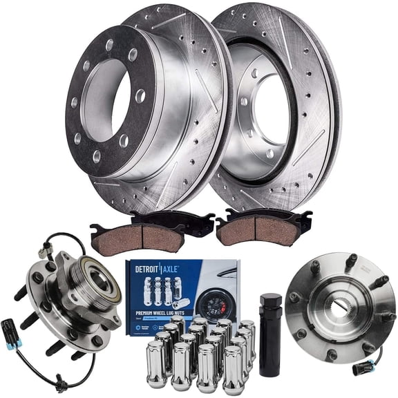 Detroit Axle - Front Wheel Bearing Hub Brake Kit for Chevy Silverado GMC Sierra 1500 2500 3500 HD Suburban Avalanche Yukon XL 2500 Hummer H2, Brake Rotors  Brake Pads Wheel Hub Lug Nuts