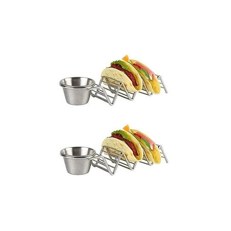 Stainless Steel Harp Number Stand - 2 Pack Taco Holder with Salsa Guacamole Cup Premium Stainless Steel Taco Stand Rack With Salsa Holds 3 Hard Shell Tacos