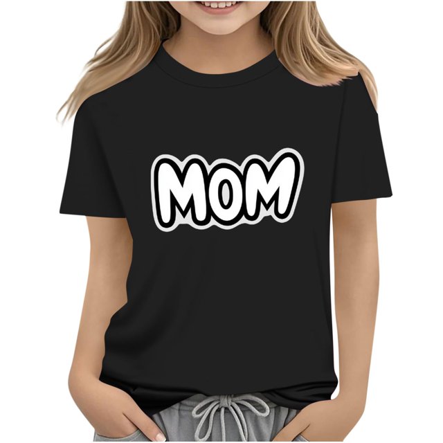T-shirts Graphiques Amples pour Enfants Garçon Fille Automne Été Manches Courtes Col Rond Cadeau Joyeux Fête des Mères Hauts T-Shirt Enfant 2025 Mode 11 Ans